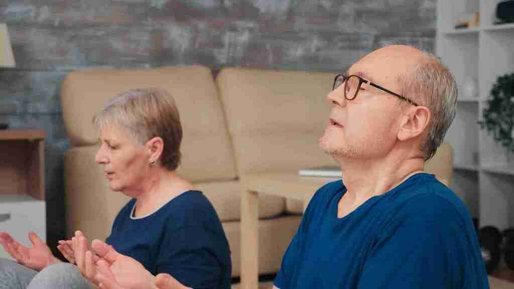 Morning Breathing Exercises To Reduce Stress 1 Old Couple Doing Breathing Exercise